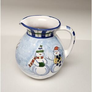 Mesa International Snowman Carafe Pitcher Ceramic Stoneware Signed Hungary